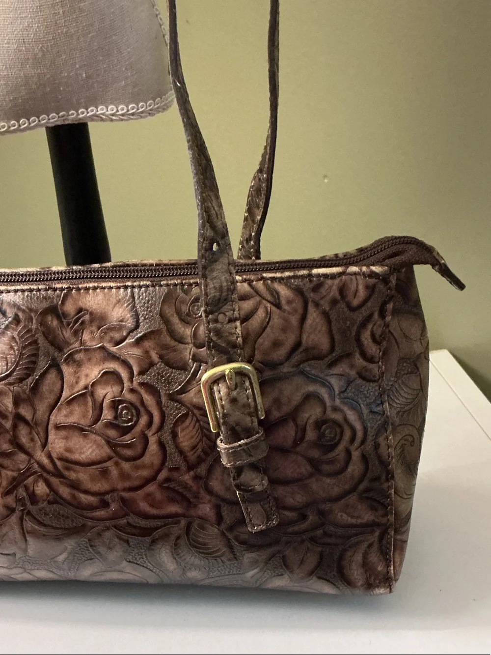 Brahmin Vintage 1990’s Elouise Rose Embossed Leather Chocolate Shoulder Bag EUC